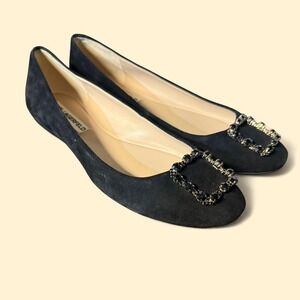 Karl Lagerfeld Black Suede Embellished Flats
